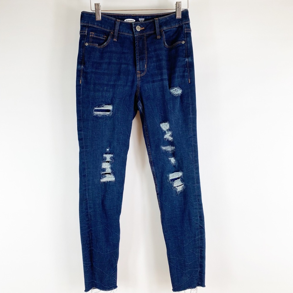 Old Navy Rockstar Distressed Super Skinny High Rise Raw Hem Women Size 0 Jeans